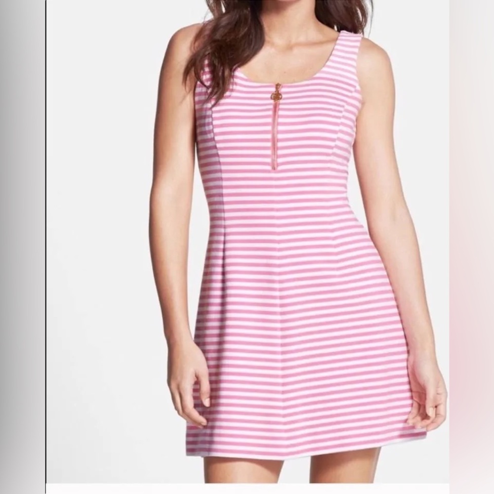 Lilly Pulitzer Pink and White Striped Sleeveless Nicolette Fit Flare Mini Dress